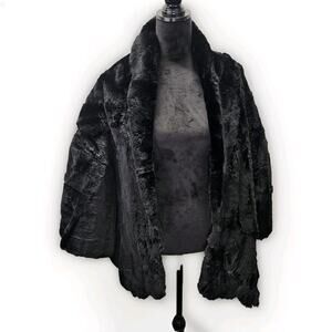 Vintage Mid Century Modern Real Fur Black Silky Shawl Fur Cape One Size USA